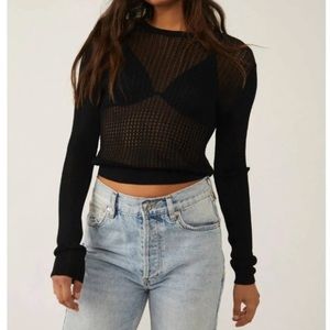 New w Tags Sheer Knit Free People Crew Pullover Top